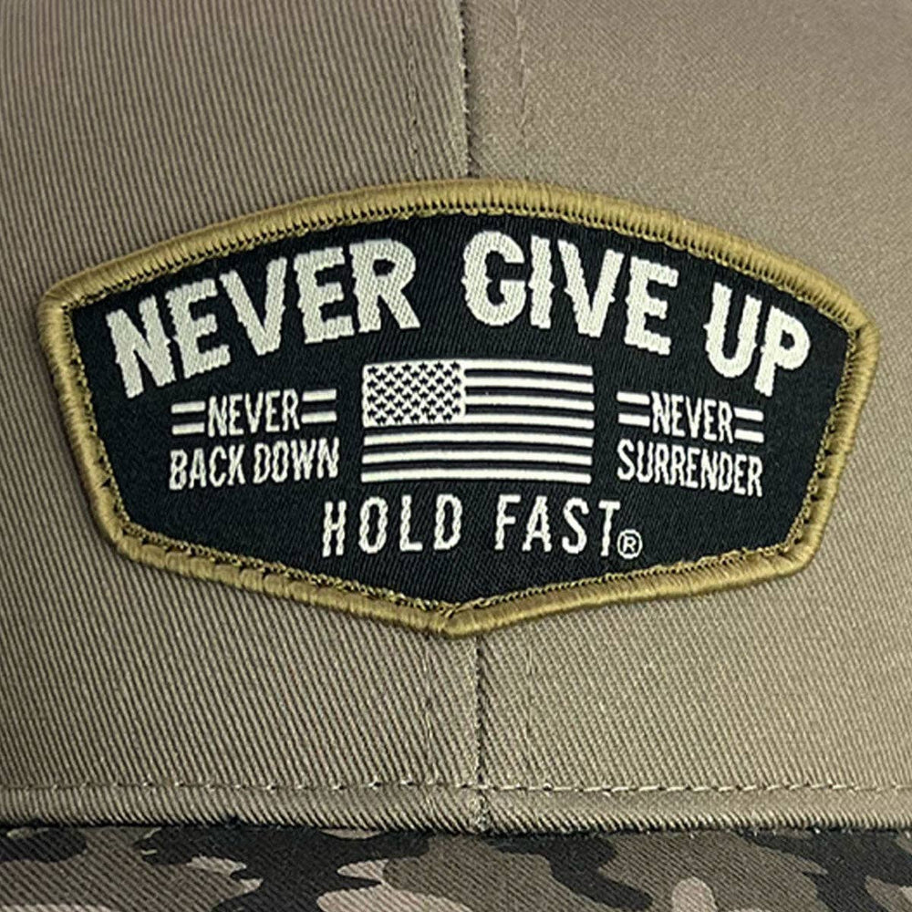 Hold Fast and Stand your ground in this rugged “Never Give Up” Cap by Kerusso. Be prepared to stand up for who and what you believe in. Love of God, love of family, and love for your country. We sell these at our Smyrna, TN shop because we BELIEVE too!

