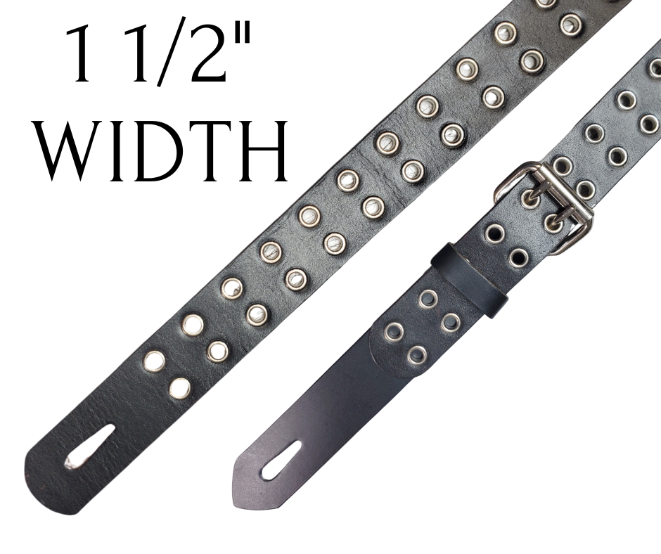 Great Musicians have been a staple for years in Nashville. Be on your way starting your journey with this Vintage styled 1 1/2" HOLES Strap. The main Body of the Guitar strap is approx. 1/8" thick with Holes down the entire Strap. The Buckle and End hole adjustment goes from approx. 42" to 56" at it's longest . Made just outside Nashville in our Smyrna, TN. shop. It will will be your favorite strap after a "break in" period.