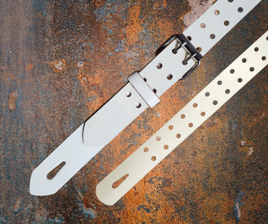 Great Musicians have been a staple for years in Nashville. Be on your way starting your journey with this Vintage styled 1 1/2" HOLES Strap. The main Body of the Guitar strap is approx. 1/8" thick with Holes down the entire Strap. The Buckle and End hole adjustment goes from approx. 42" to 56" at it's longest . Made just outside Nashville in our Smyrna, TN. shop. It will will be your favorite strap after a "break in" period.