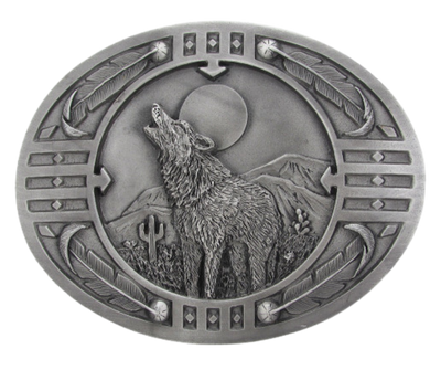 <span data-mce-fragment="1">In some Native American cultures, hearing a wolf howl is seen as&nbsp;</span>a sign of impending change or transformation<span data-mce-fragment="1">, and may even be considered a message from a spirit guide. Made of pewter and f</span>its 1 1/2" belts, approx. 3" x 4". Available in our shop just outside Nashville in Smyrna, TN.