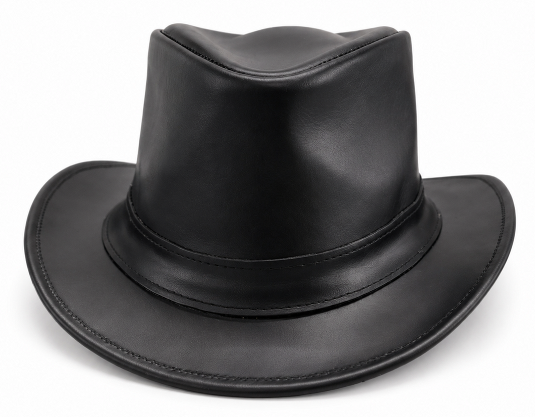 The Hobart Fedora styled Hat made from leather. A Fedora is a Unisex design and perfect if your feeling bold or you had have tradional taste. This black fedora is found at our Smyrna, TN shop, not far from Nashville.

100% genuine cowhide
Shape-able brim