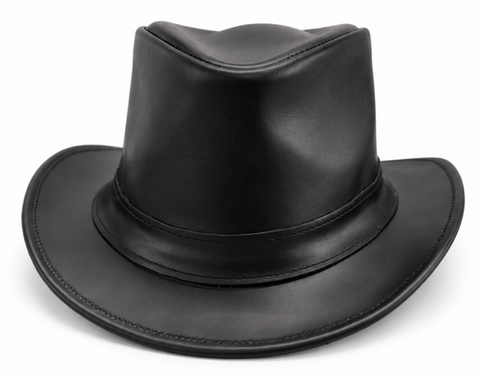 The Hobart Fedora styled Hat made from leather. A Fedora is a Unisex design and perfect if your feeling bold or you had have tradional taste. This black fedora is found at our Smyrna, TN shop, not far from Nashville.

100% genuine cowhide
Shape-able brim