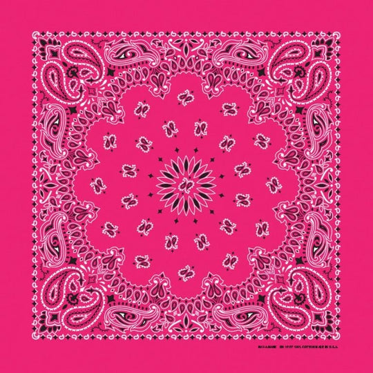 We stock traditional 100% Cotton for a soft and comfortable feel. Made in the USA and approx. 22" x 22", they feature a trademark Paisley design. Bandanas have been around for over 75 years and are still a staple in culture whether it's a farmer, MC, or a Rock star.