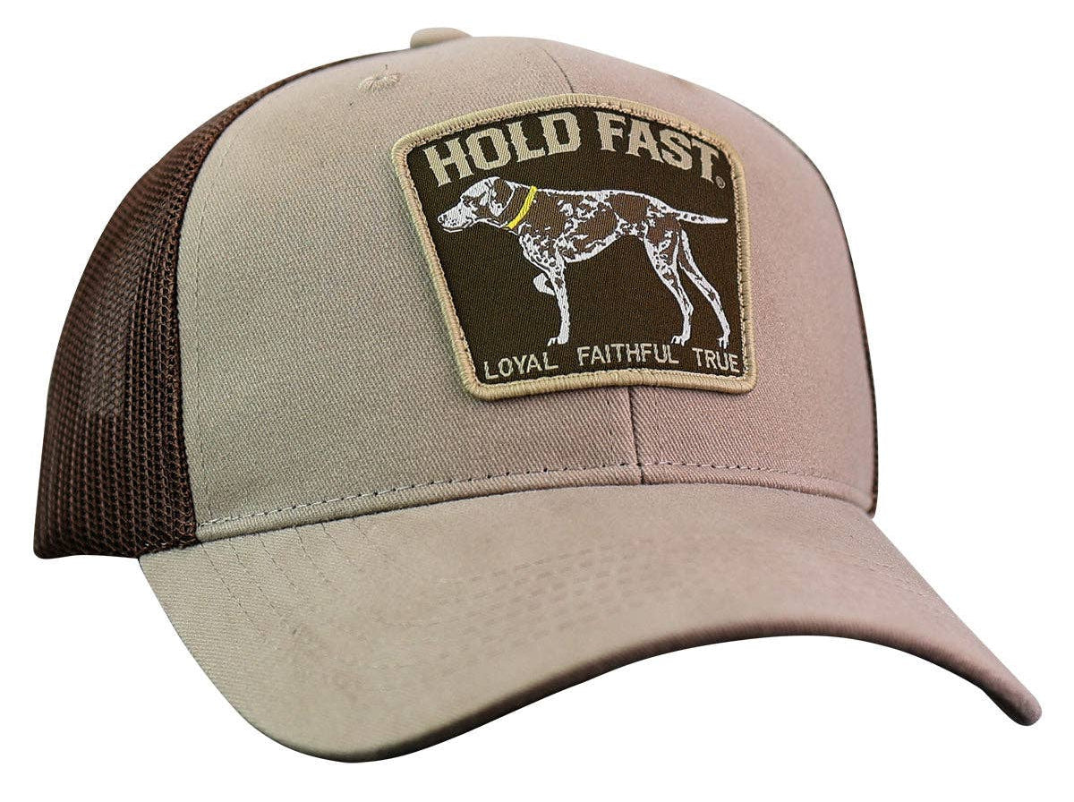 Hunting Dog cap by Kerusso for the man who finds peace in the woods and purpose in the great outdoors and the values that guide a man’s path. We sell these at our Smyrna, TN shop because we BELIEVE too!

Color: Tan/Brown 100% Cotton front
100% Polyester mesh back * Classic Fit
Woven Label Patch * Side Flag Patch
Plastic Snap Closure * Do Not Launder
One Size Fits Most