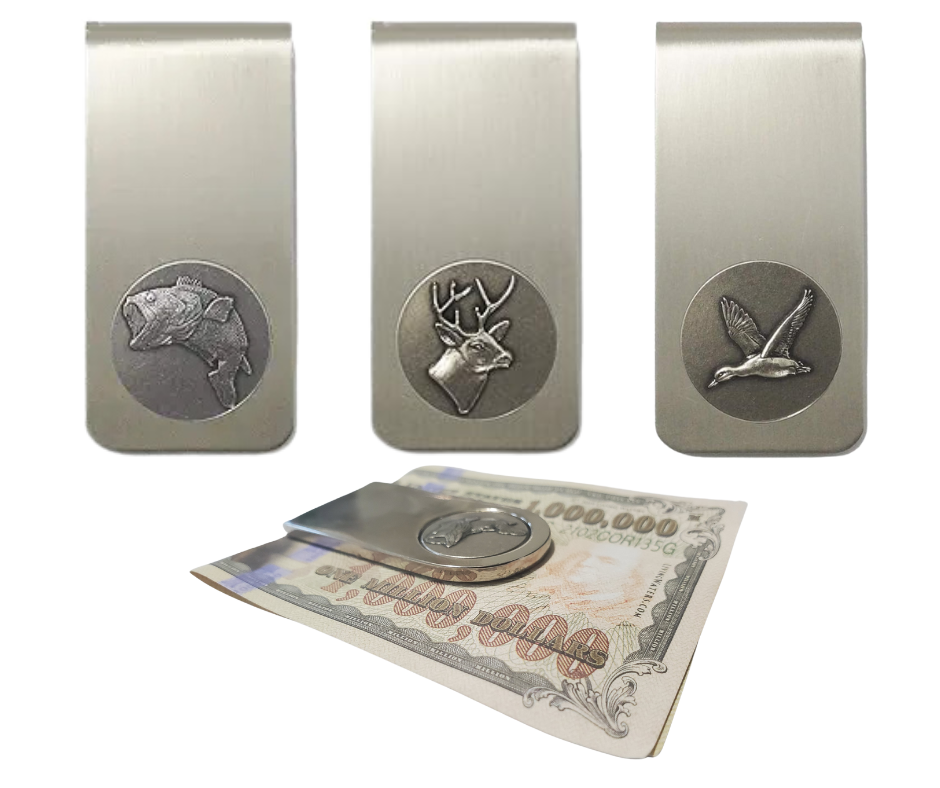 Great for the Minimalist who carries some cash and a couple cards. Available online and at our shop just outside Nashville in Smyrna, TN.

MONEY CLIP FOR MEN NICKEL SILVER EMBLEM.
SIZE 2" x 1" NICKEL SILVER MONEY CLIP with 3/4" DESIGN.
PACKAGED IN GIFT BOX.
100% AMERICAN PROUDLY MADE IN USA