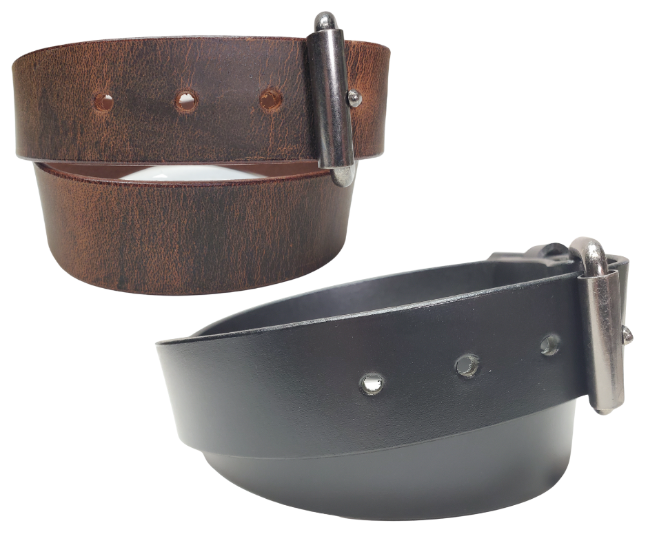 Bring that rugged, hardworking vibe to your cubicle with The Industrialist Leather Belt! Rock a beefy Antique Roller buckle that laughs in the face of your daily paper-pushing adventures. At 1 1/2" wide in either sleek Black or character-rich Distressed Brown, this belt plays nice with jeans or casual pants. Feeling fickle? Swap buckles faster than you can say "casual Friday" thanks to our snap system. Mosey on down to our Smyrna, TN shop and saddle up with your new favorite belt!