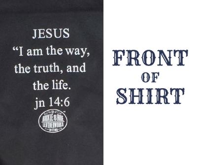 <span>As you wear this shirt, let it speak on your behalf or spark conversations about your faith in Jesus, our Lord and Savior. It features the well known verse from The Gospel of John 14:6 and reminds us of the saving power of his Grace, Death, and R</span><span>esurrection. This shirt is available both online and in our retail store in Smyrna, TN, just a short distance from Nashville.</span>