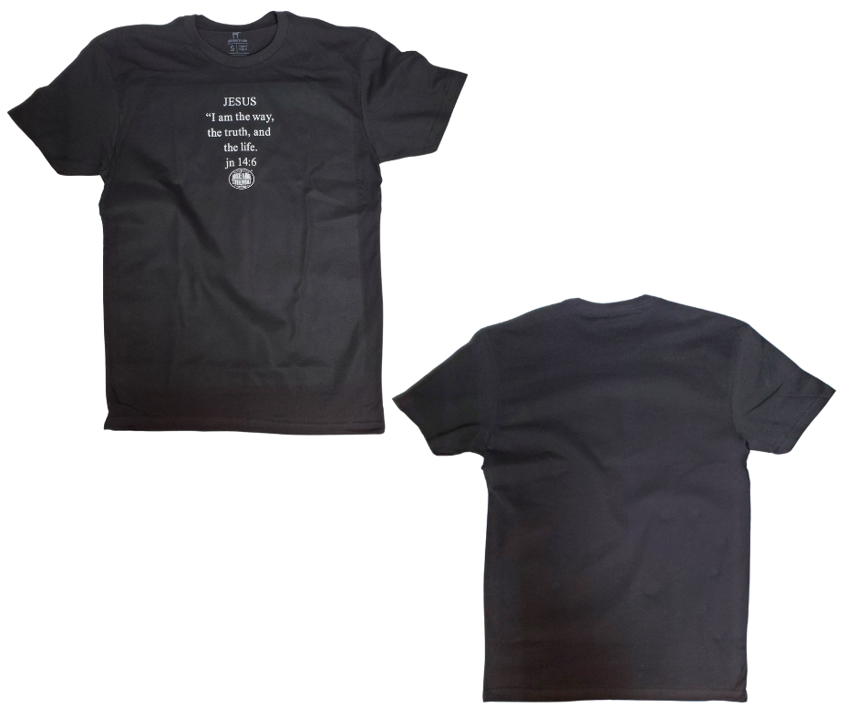 As you wear this shirt, let it speak on your behalf or spark conversations about your faith in Jesus, our Lord and Savior. It features the well known verse from The Gospel of John 14:6 and reminds us of the saving power of his Grace, Death, and Resurrection. This shirt is available both online and in our retail store in Smyrna, TN, just a short distance from Nashville.