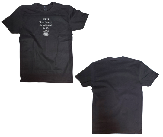As you wear this shirt, let it speak on your behalf or spark conversations about your faith in Jesus, our Lord and Savior. It features the well known verse from The Gospel of John 14:6 and reminds us of the saving power of his Grace, Death, and Resurrection. This shirt is available both online and in our retail store in Smyrna, TN, just a short distance from Nashville.