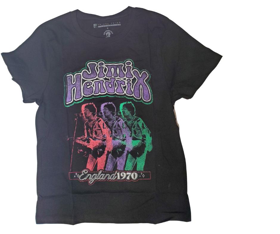 Our Jimi Hendrix Isle of Wright tee remembers his last show in 1970. Has those vintage style vintage style front and back graphics.&nbsp;Supper soft feel. A few left in stock at our Smyrna, TN shop.

Sizing measurements:
Chest under arm pit S-16", M-17", LRG 18", XL-19", 2X- 20"
Length top of neck to bottom of shirt S -24, M-25", L-26", XL-27", 2X-28"