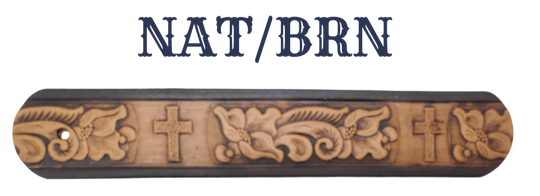 Named after the well known Bible verse...Choose this day whom you will serve! Experience a western-inspired flair with the "Joshua 24:15" Name Leather Belt. Featuring a striking floral pattern and Cross running along its length, you can even customize the name with up to 10 letters. Crafted from 1/8" thick leather and 1 1/2" wide, its Antiqued Solid Buckle Silver is attached with two snaps for an easy change. Take the next step and order yours online or visit our shop in Smyrna, TN, near Nashville.