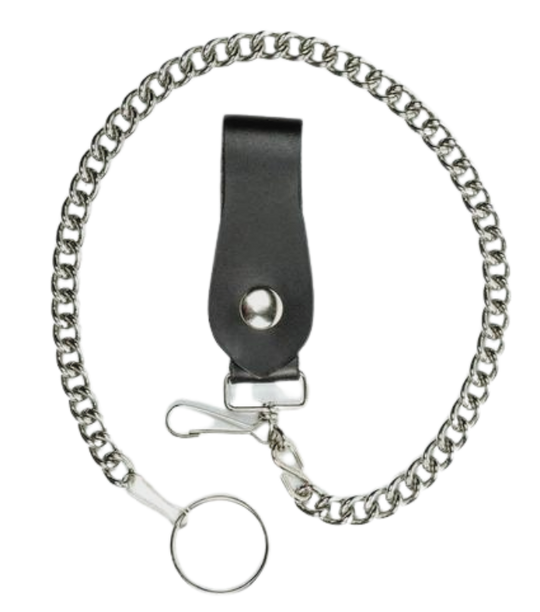 This Vintage style Steel Chain is Simple but Sturdy and will keep your wallet where it needs to be. The Leather loop attaches to your jeans and the split ring attaches to your wallet. Chrome plated. Ride down and get yours in our shop just outside Nashville in Smyrna, TN.

24" Chain Length