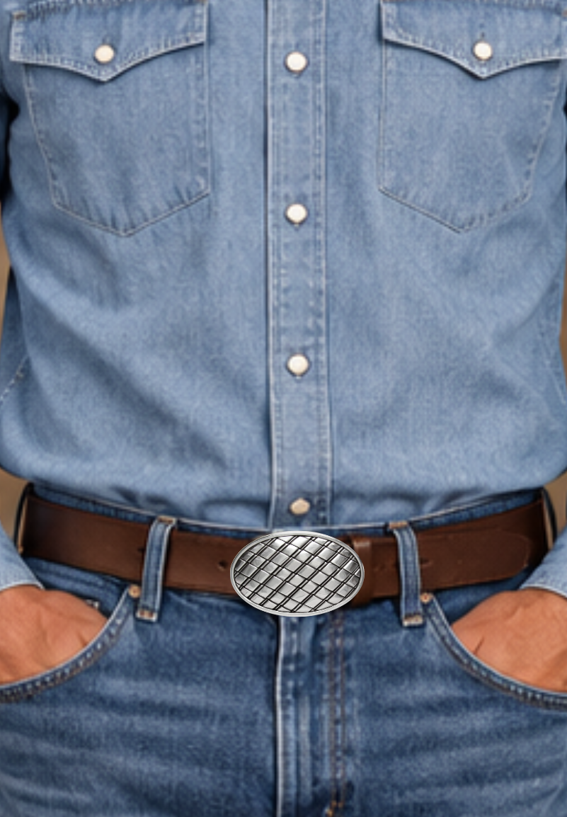 From side to side and back again, this unique oval buckle features a Kriss Kross pattern that will complement any style. Perfect for belts up to 1 1/2 inches, its playful design will Kross elevate all of your outfits. Visit our store in Smyrna, TN, just a hop skip and jump from downtown Nashville!

Approx. 3" x 4"
Imported