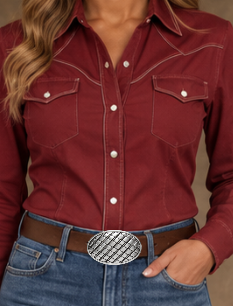 From side to side and back again, this unique oval buckle features a Kriss Kross pattern that will complement any style. Perfect for belts up to 1 1/2 inches, its playful design will Kross elevate all of your outfits. Visit our store in Smyrna, TN, just a hop skip and jump from downtown Nashville!

Approx. 3" x 4"
Imported