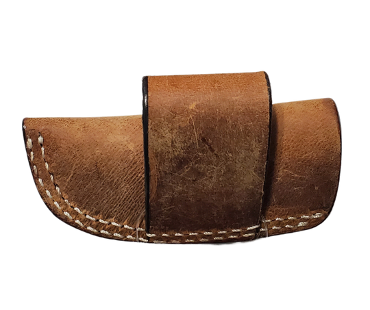 A simple Horizontal Belt attached Pocket Knife sheath. Made in Distressed leather for many years of use. Fits up to 1 3/4" belts. You can get yours at our local Smyrna, TN shop.

"Sheath" measures approx. 3 1/2" x 1"