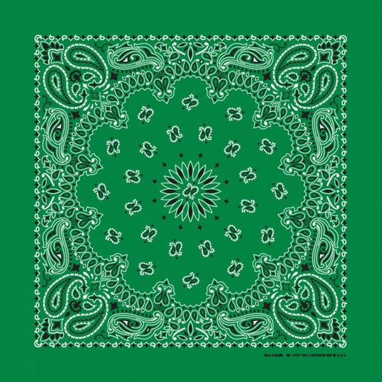 We stock traditional 100% Cotton for a soft and comfortable feel. Made in the USA and approx. 22" x 22", they feature a trademark Paisley design. Bandanas have been around for over 75 years and are still a staple in culture whether it's a farmer, MC, or a Rock star.
