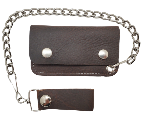 The Kickstand is for the Minimalist. The most compact chain wallet we offer. Just enough room for some folded up cash a couple cards. Nothing to bog you down. Made in USA!

Choose Natural Veg-tan, Oil Tan Brown or Black
2 pockets
Complete with 12" chain
Approximate size 4.5" x 2.75"
Snap Closure
Real Leather