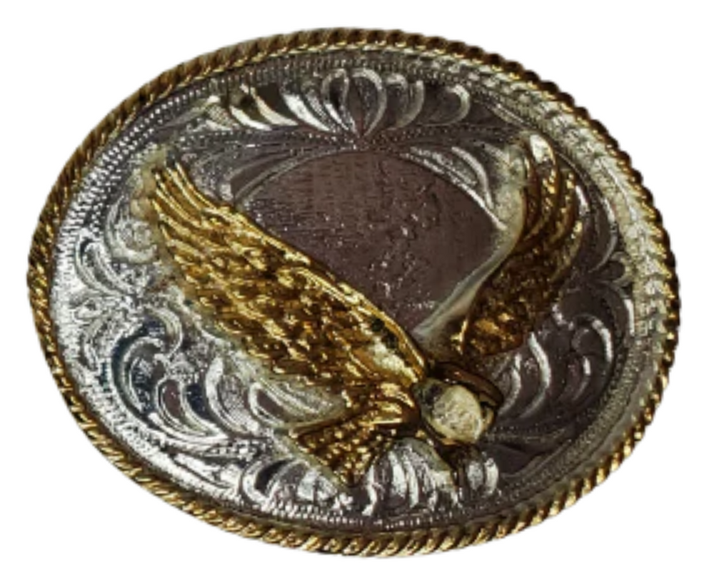 For the boy or girl that wants a buckle like Dad or Mom. It's smaller 2"x 2 1/2" size is great for smaller bodies and will fit up to a 1 1/4" belt strap. It's plated nickel and gold tone looks just like a real Trophy buckles that all Rodeo stars win. Imported from Mexico.