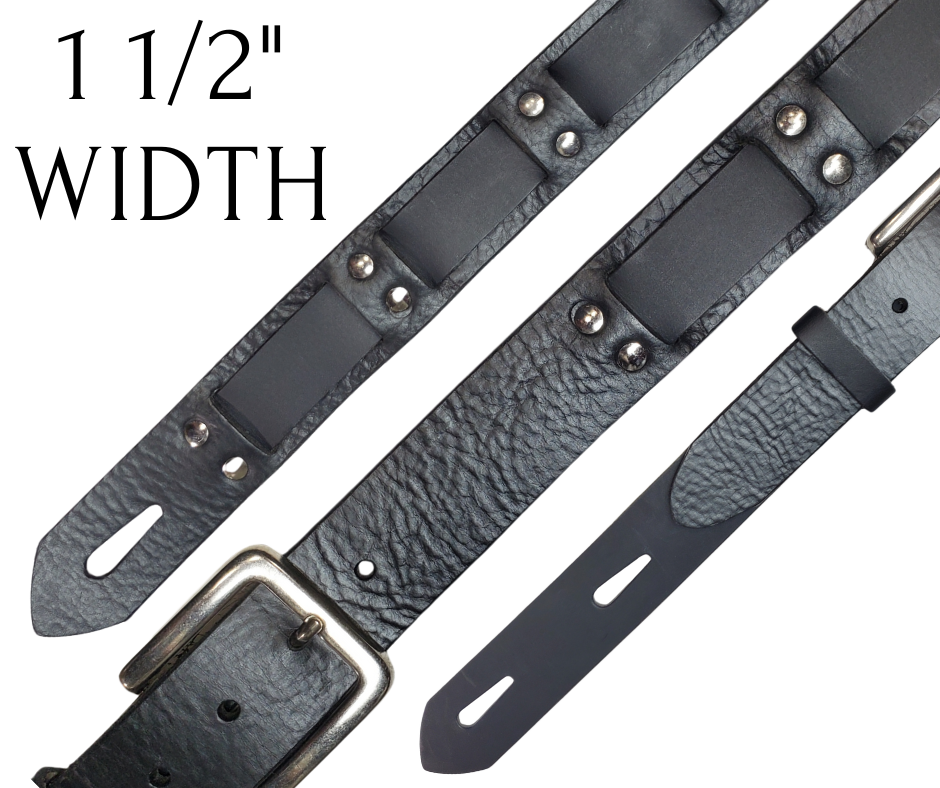 Our 1 1/2" wide Hypnotic Guitar Strap will bring your stage look up a notch with the Lace thru strap. This strap has a edgy rocker vibe that will make all of your Riffs sound heavier! Classic Black Leather with silver rivet accents. Rock on over to our Smyrna, TN shop and check one out!