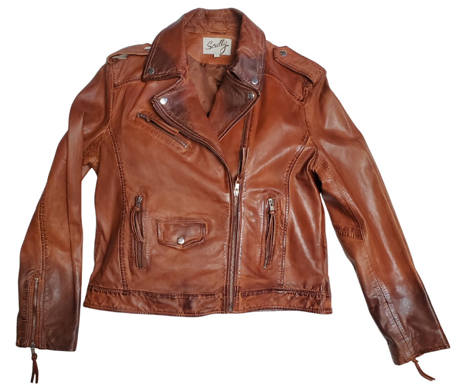 A Timeless Classic leather Modern moto Jacket in Vintage brown by Scully. Expertly tailored from Super soft, high quality leather. The sleek silhouette is slightly fitted at the waist to flatter. Your shape, while shoulder epaulettes and polished hardware add a classic motto finish. Get yours at our Smyrna, TN shop not far from crazy downtown Nashville.

Effortless attitude to any outfit.
Asymmetrical front zip closure, notch lapels with. Snap buttons
Multiple zippered and flap pockets