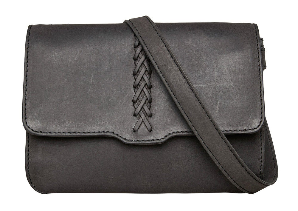 The Jolene, crafted with premium buffalo leather, has a flap that is highlighted with stunning criss-cross lacing. Underneath the front flap, secured with strong snaps, is an organizer with an ID holder, 3 credit card slots, an open pocket for a cell phone, and two zippered coin pockets with RFID protection. The main interior has two open compartments divided by a zippered pocket with an additional zippered pocket on the back of the interior. The adjustable crossbody strap measures 29”- 54” by .75 wide 