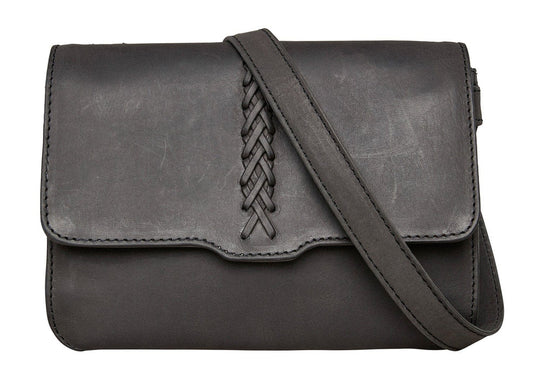 The Jolene, crafted with premium buffalo leather, has a flap that is highlighted with stunning criss-cross lacing. Underneath the front flap, secured with strong snaps, is an organizer with an ID holder, 3 credit card slots, an open pocket for a cell phone, and two zippered coin pockets with RFID protection. The main interior has two open compartments divided by a zippered pocket with an additional zippered pocket on the back of the interior. The adjustable crossbody strap measures 29”- 54” by .75 wide 