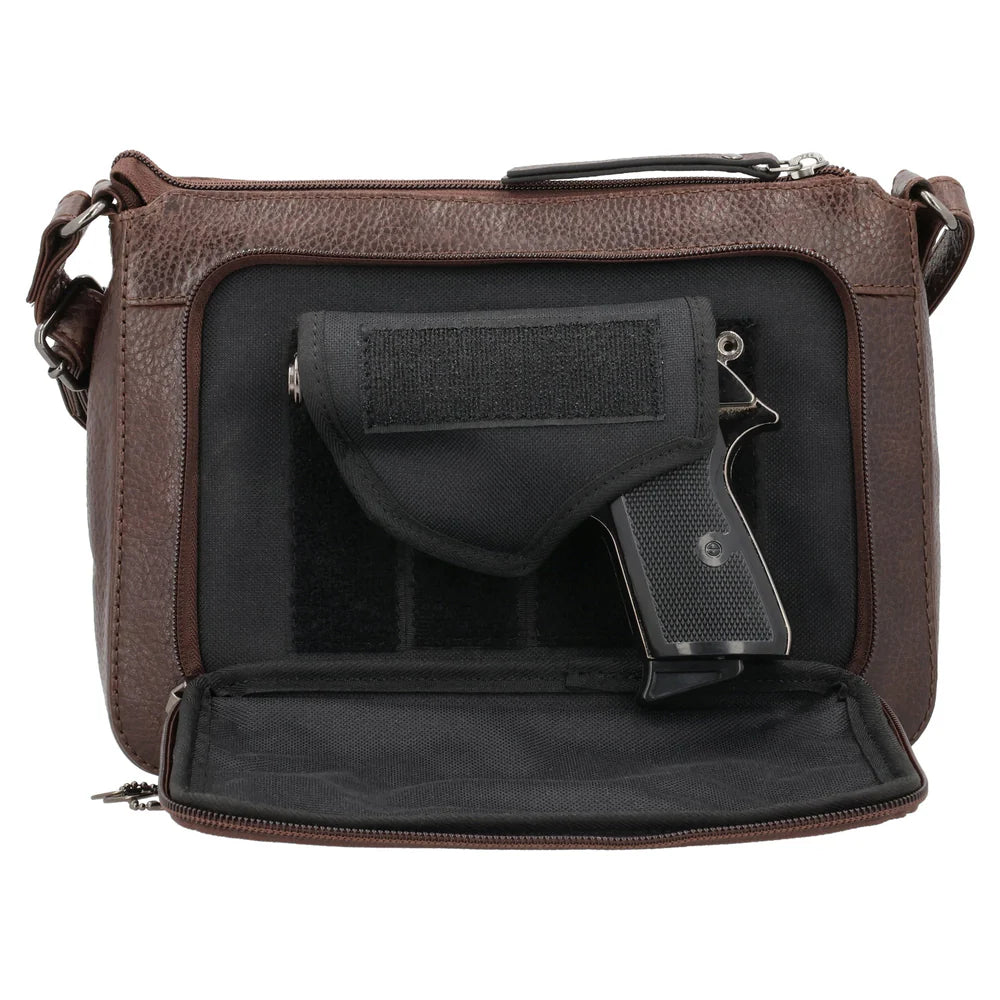 The Leah Crossbody is crafted with buffalo leather and has a light sprinkling of gunmetal studs. The front pocket is secured with a snap closure, contains a slim wallet. This RFID-protected wallet features 2 ID holders, 10 credit card slots, 2 open slit pockets for bills, and a full-size zippered pocket, ensuring your essentials are both organized and secure. The main interior is divided into two sections by a full-length zippered pocket. The front compartment offers two open slip pockets, while the back po