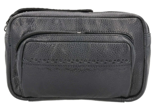 The Laney Belt Bag, crafted from buffalo leather, showcases a decorative scalloped design. This versatile accessory can be worn around the waist or as a sling, combining style and convenience. The bag is thoughtfully divided into three sections with a main interior, located in the middle compartment, secured with a leather strap with a magnetic snap closure. The concealed carry compartment is discreetly located in the back. Part of our Carry Conceal Handbags at our Smyrna, TN shop.