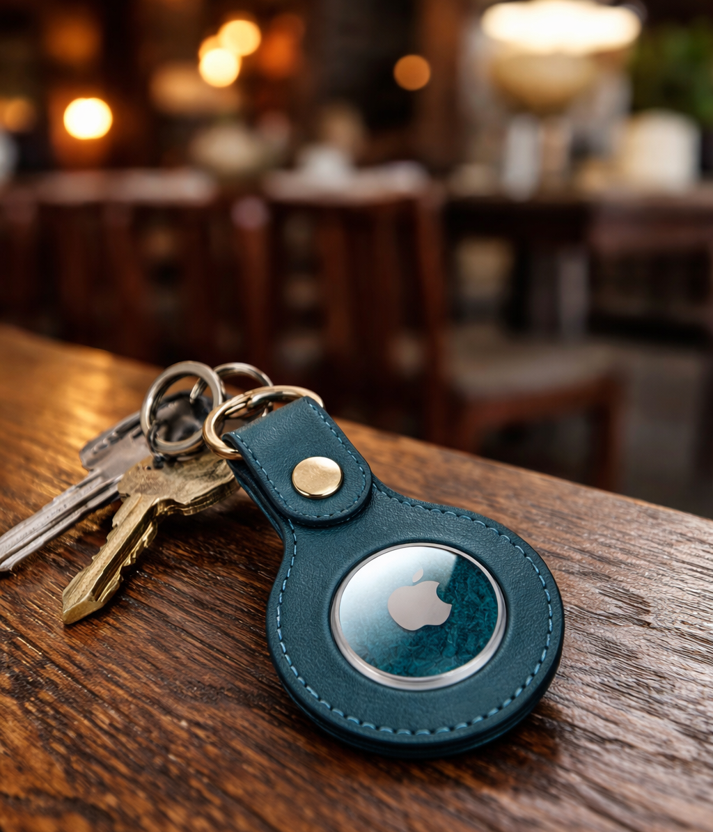 Always  know where you items are with this durable Leather Air Tag holder. Leather Air Tag Keychain Case with hook made from Real Leather. Part of our leather Tech accessories. Pick yours up at our Smyrna, TN shop not far the Nashville Apple store.

Choose from Red, Green, Blue, or Brown