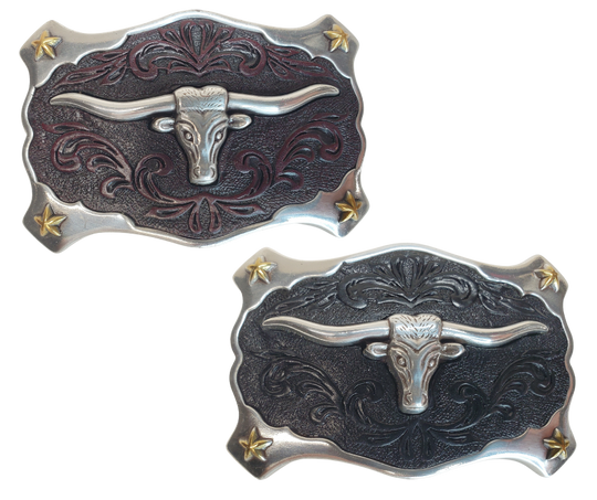 Embossed Leather Scroll insert
3d Longhorn and Stars
Fits 1 1/2" belts
Choose Black or Brown Leather insert
Limited stock at our Smyrna, TN store