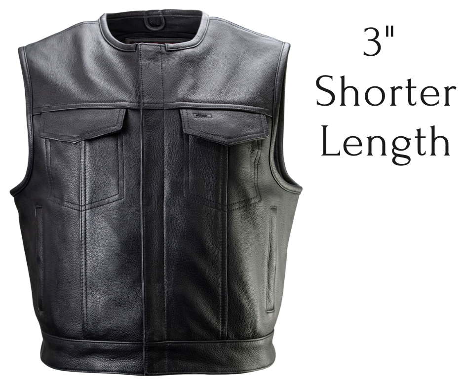 The Low-Key Leather Vest is a sleek, no-fuss club cut trimmed 3" shorter to keep your shoulders comfy while riding. Crafted from 1.2–1.3mm full-grain naked cowhide, it boasts a double closure for a snug fit and plenty of clever pockets. You’ll find two chest pockets, two handwarmers, a media pocket, plus patented Lockstock holsters for discreet carry. Swing by our Smyrna, TN shop near Murfreesboro to grab yours in sizes S-5X!