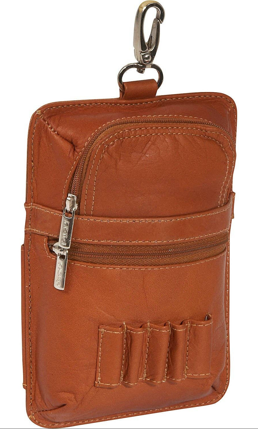 The perfect gift for your favorite golfer! Front tee holders and a zip-pocket. Main zippered compartment for your valuables or golf balls. Snap hook for easy bag attachment. Fully lined interior. Tee up and come to our Smyrna, TN shop and see these for yourself.
Handcrafted in Colombia, South America.
Naked leather, very soft with a natural feel.
Dimensions 5 x 7.25 x 1.75 inches
Rear window pocket for scorecard and Pencil slot