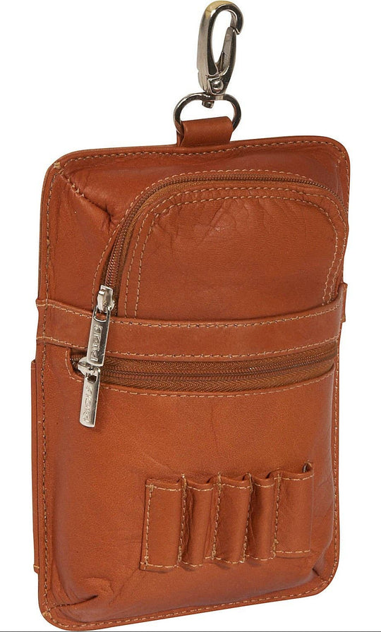 The perfect gift for your favorite golfer! Front tee holders and a zip-pocket. Main zippered compartment for your valuables or golf balls. Snap hook for easy bag attachment. Fully lined interior. Tee up and come to our Smyrna, TN shop and see these for yourself.
Handcrafted in Colombia, South America.
Naked leather, very soft with a natural feel.
Dimensions 5 x 7.25 x 1.75 inches
Rear window pocket for scorecard and Pencil slot