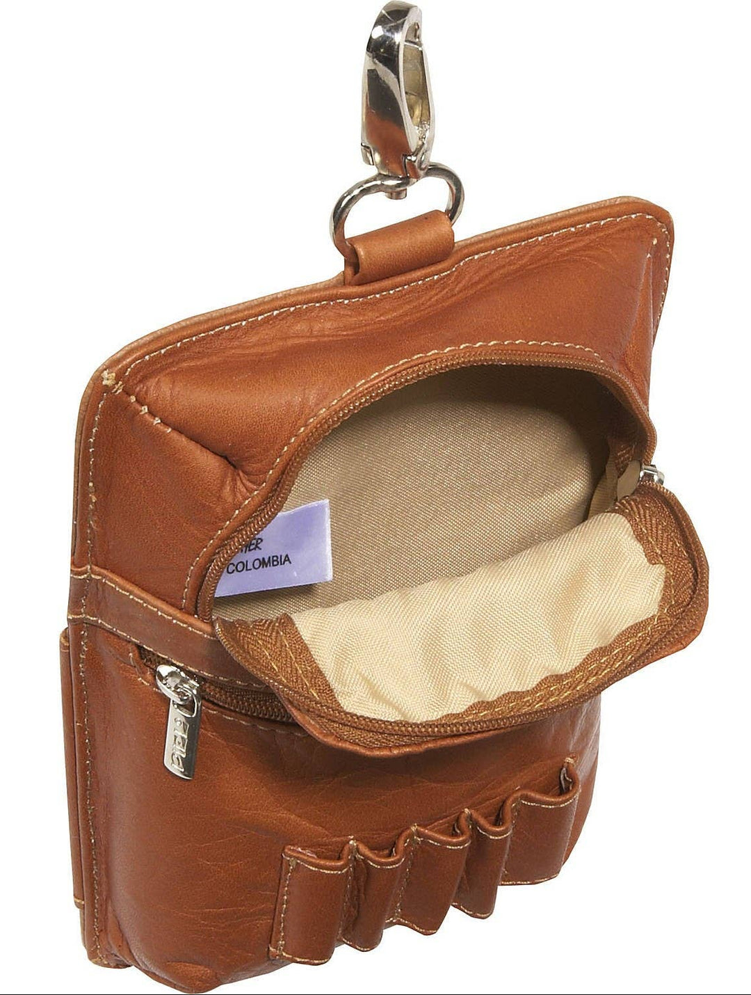 The perfect gift for your favorite golfer! Front tee holders and a zip-pocket. Main zippered compartment for your valuables or golf balls. Snap hook for easy bag attachment. Fully lined interior. Tee up and come to our Smyrna, TN shop and see these for yourself.
Handcrafted in Colombia, South America.
Naked leather, very soft with a natural feel.
Dimensions 5 x 7.25 x 1.75 inches
Rear window pocket for scorecard and Pencil slot