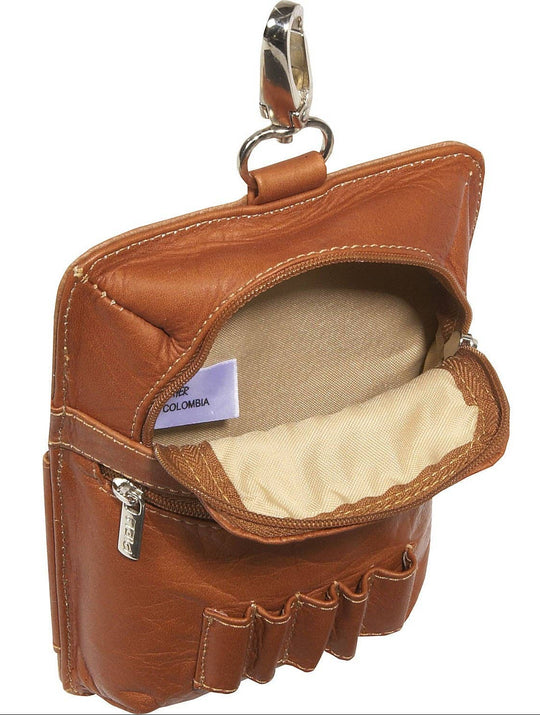 The perfect gift for your favorite golfer! Front tee holders and a zip-pocket. Main zippered compartment for your valuables or golf balls. Snap hook for easy bag attachment. Fully lined interior. Tee up and come to our Smyrna, TN shop and see these for yourself.
Handcrafted in Colombia, South America.
Naked leather, very soft with a natural feel.
Dimensions 5 x 7.25 x 1.75 inches
Rear window pocket for scorecard and Pencil slot