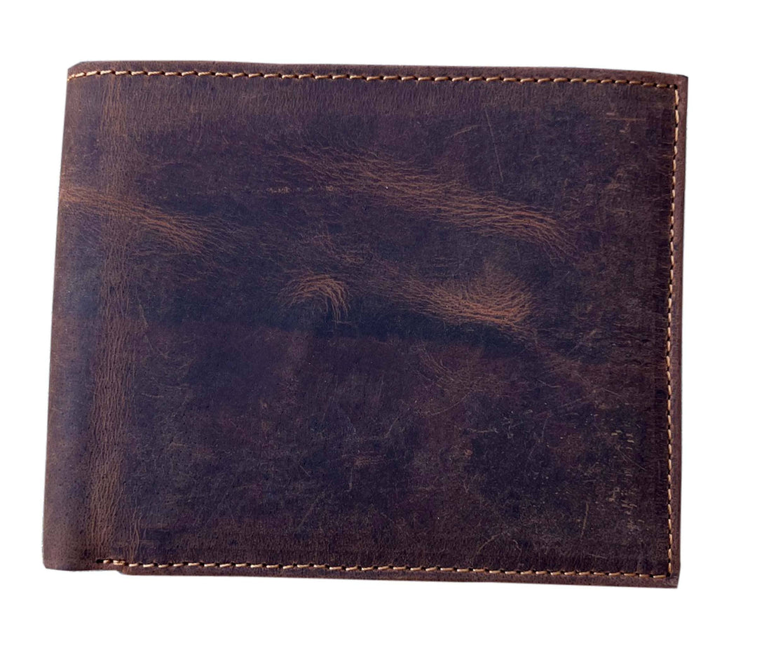 With a name like Lincoln this has to be a practical Bi-fold leather wallet. Equipped with 10 credit card slots and 2 ID window slots on a flip-up extension piece. The main compartments has a cash divider. Lined with RFID blocking. . Available in our Smyrna, TN shop near Sewarts Landing.

Made in India.
Approx. 4 1/4”x 3 3/4" when closed