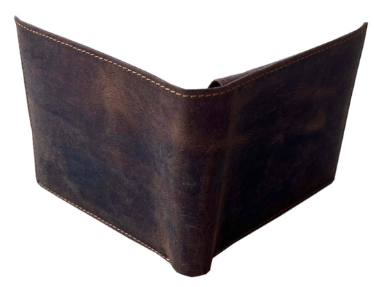 With a name like Lincoln this has to be a practical Bi-fold leather wallet. Equipped with 10 credit card slots and 2 ID window slots on a flip-up extension piece. The main compartments has a cash divider. Lined with RFID blocking. . Available in our Smyrna, TN shop near Sewarts Landing.

Made in India.
Approx. 4 1/4”x 3 3/4" when closed