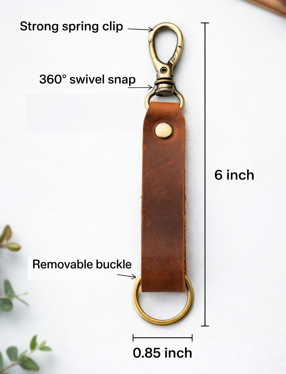 Keep your keys organized in style with the Loop genuine leather keychain. Made from high-quality Crazy Horse solid leather construction is reinforced with a secure metal button joint, ensuring strength you can rely on every day. Over time, the leather develops a beautiful patina, making each piece truly one of a kind. Now available at our Smyrna, TN shop not far from Franklin.

Dimensions: 6 × 0.85 inches