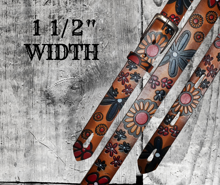 Great Musicians, Singers and great songs about Flowers have been a staple for years in Nashville. This Guitar Strap is a nod to those great Musicians influence! The 1 1/2" main Body of the strap is approx. 1/8" thick with a Embossed design Veg-Tan Leather Strap.  Made in the USA and stocked in our Smyrna, TN shop. It will need a bit of time to "break in" but will get a great patina over time. 