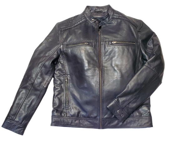 Unleash your edgy side with The "McQueen" Leather Jacket. Made from ultra-soft lamb leather, this motorcycle-style jacket combines European features with practical features like perforated shoulders, zippered vents, and plenty of pockets - 2 outside hands and chest pockets, and 2 inside chest pockets. And with our shop located just a 30-minute drive from Nashville, you can easily grab this versatile jacket for a killer look.