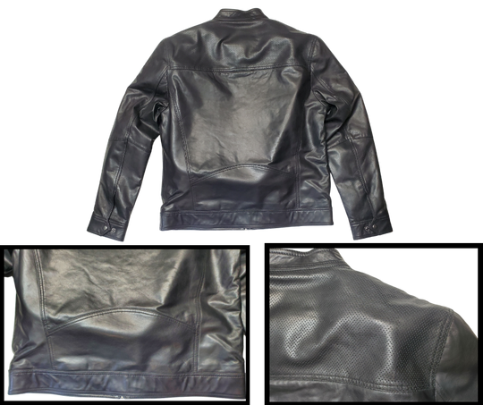 Unleash your edgy side with The "McQueen" Leather Jacket. Made from ultra-soft lamb leather, this motorcycle-style jacket combines European features with practical features like perforated shoulders, zippered vents, and plenty of pockets - 2 outside hands and chest pockets, and 2 inside chest pockets. And with our shop located just a 30-minute drive from Nashville, you can easily grab this versatile jacket for a killer look.
