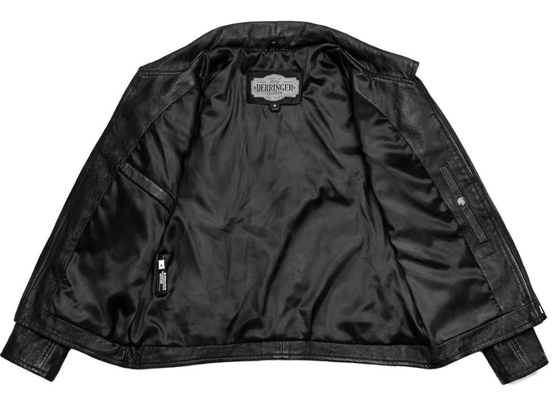 The Black Velvet Ladies jacket is a slightly different take on the classic MC style with "Distressing" on the edges in a supple Lamb skin leather. This fashion jacket features a black lining, antique silver hardware, 3 outside pockets, 2 inside pockets, and color distressed trims. Ride to Smyrna, TN outside of Nashville and gets yours. Sizes XS-5XL