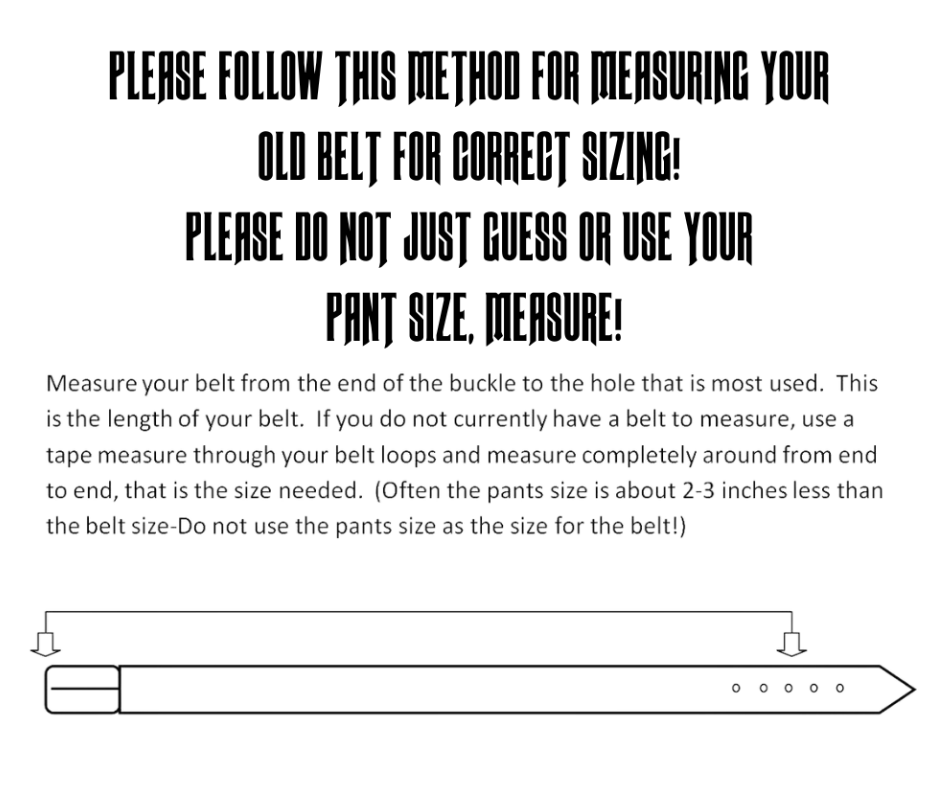 Instructions on how to measure your belt for correct sizing and fit