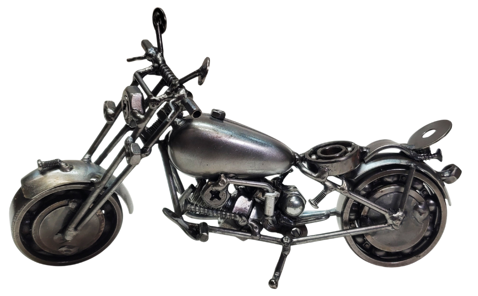 Each piece is hand-crafted using sprockets, chains, nuts, bolts, washers, springs, and bearing wheels, making it a truly one-of-a-kind present. For exact measurements, check out the photo. You can find these METAL artwork pieces at our Smyrna store, located just minutes from Nashville, TN.

Size is Approx. 8 1/2" long x 4 1/2" tall x 3"
Imported