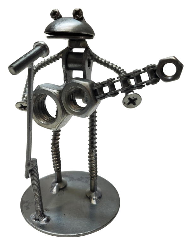 Each piece is hand-crafted using sprockets, chains, nuts, bolts, washers, springs, and bearing wheels, making it a truly one-of-a-kind present. For exact measurements, check out the photo. You can find these METAL artwork pieces at our Smyrna store, located just minutes from Nashville, TN.

Size Approx. 5" tall x 2 1/2" wide
Imported