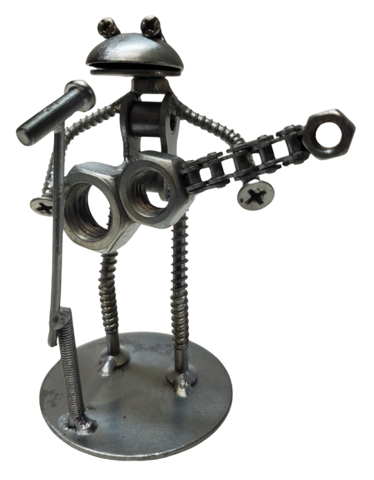 Each piece is hand-crafted using sprockets, chains, nuts, bolts, washers, springs, and bearing wheels, making it a truly one-of-a-kind present. For exact measurements, check out the photo. You can find these METAL artwork pieces at our Smyrna store, located just minutes from Nashville, TN.

Size Approx. 5" tall x 2 1/2" wide
Imported