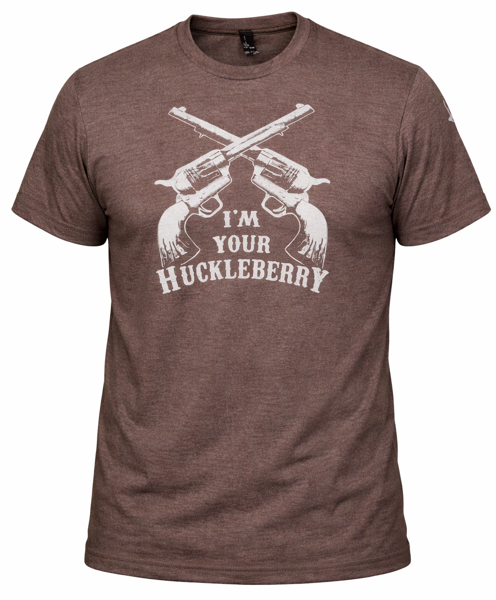 The I'm your Huckleberry line has become one of the most known in Westerns at this point. Get your's in Chocolate Brown with the famous graphic. Available online and in our retail shop in Smyrna, TN. Made of super soft 50% ring spun cotton &amp; 50% poly. Pre-shrunk.