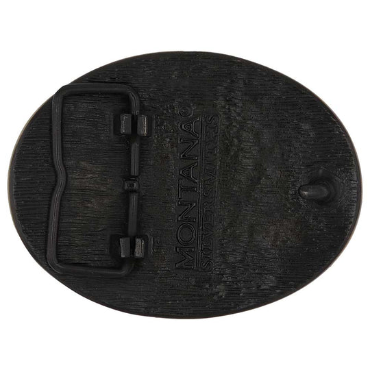 Celebrate California State with this buckle highlighting the sun, sailing, surfing, and sand, the Golden Gate Bridge, mountain trolley, and the great state seal! Brass plate over a solid cast metal alloy is antiqued and buffed to highlight the details.

Fits 1 1/2" belts and is approx. 3" tall x 4" across. Available at our shop just outside Nashville in Smyrna, TN. Made by Montana Silversmiths.