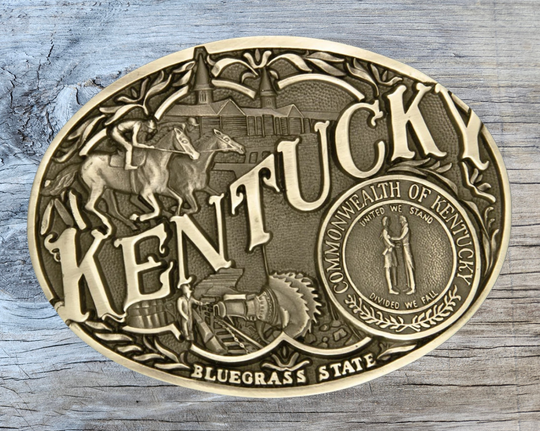 A bronze cast Montana Silversmiths buckle with significant figures of Kentucky&