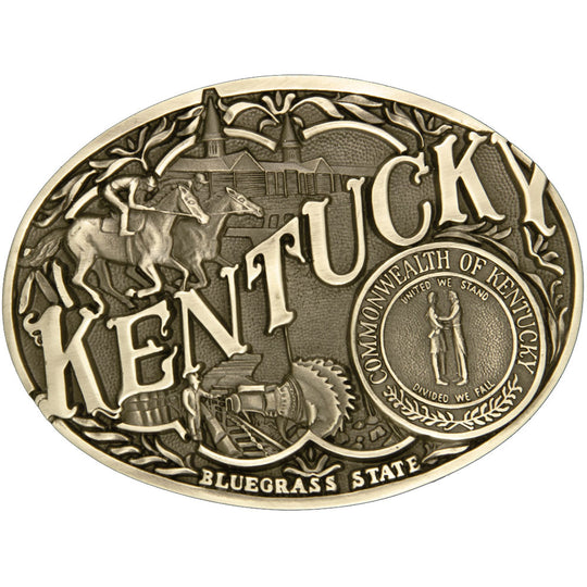 A bronze cast Montana Silversmiths buckle with significant figures of Kentucky&